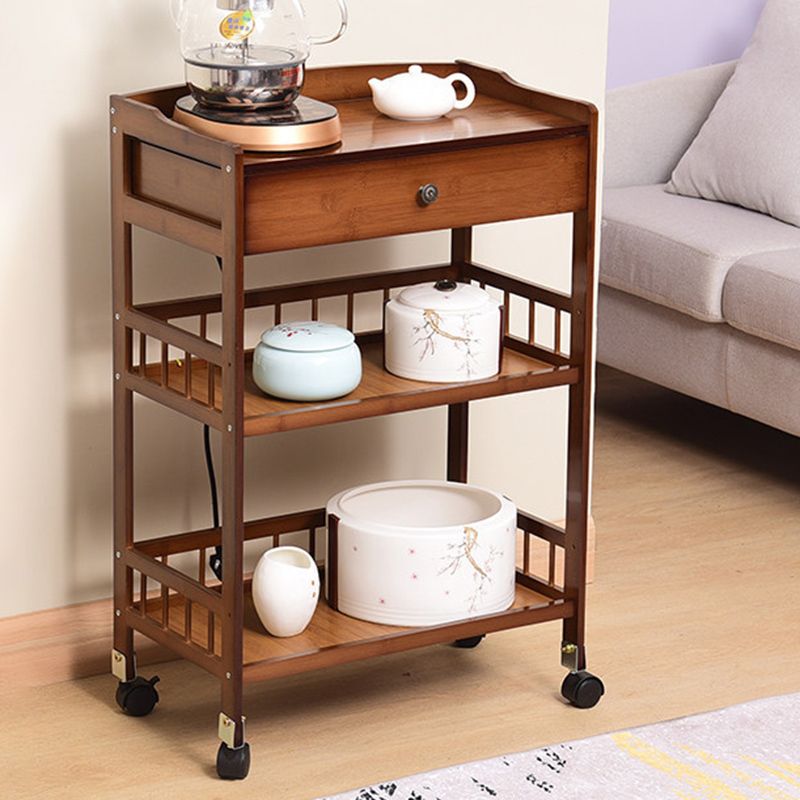 Rolling Kitchen Trolley Rectangular Bamboo Wooden Prep Table