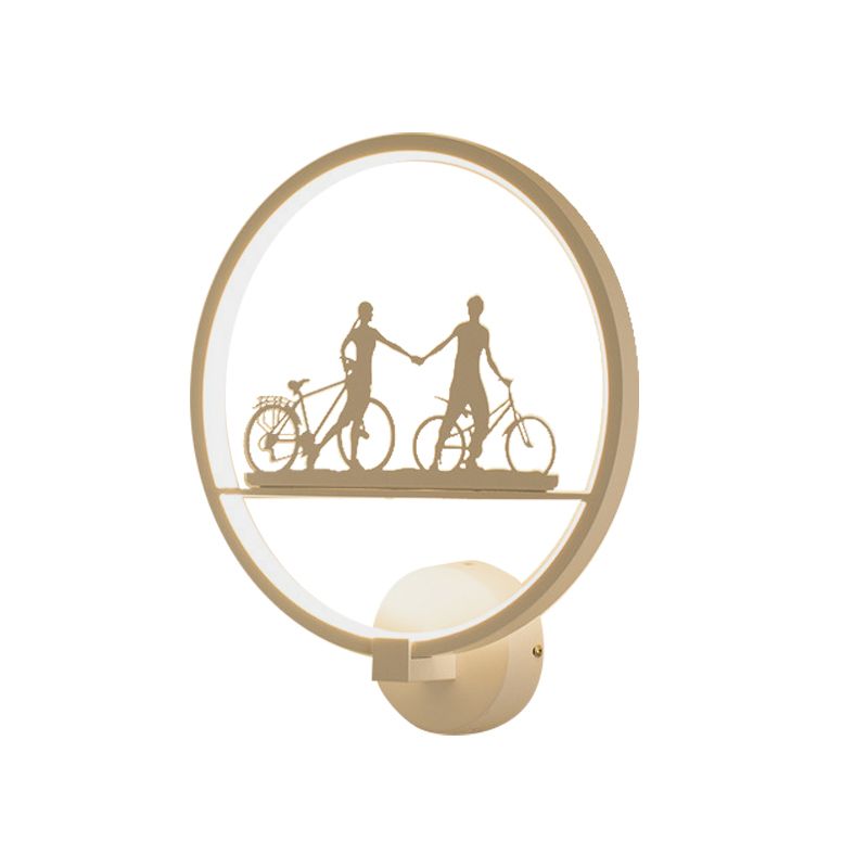 White/Black Round Wall Mural Lamp Nordic LED Metal Wall Mounted Light Fixture with Eiffel Tower/Couple Pattern