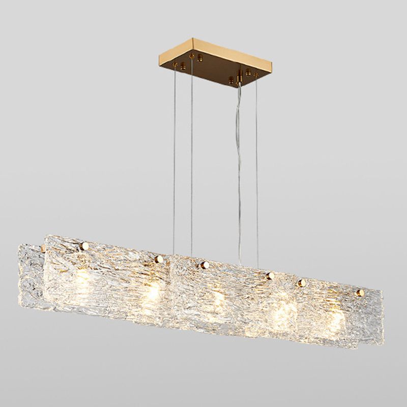 Rectangular Dining Room Hanging Lamp Rippled Glass 5-Light Minimalist Island Light