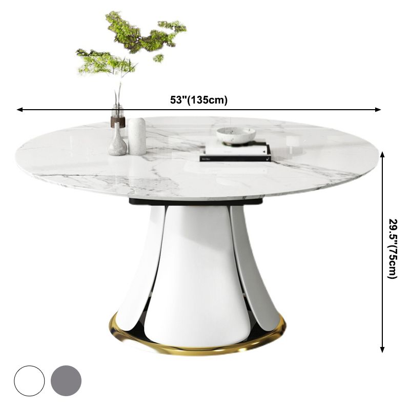 Contemporary Round Dining Table Sintered Stone Table with White Pedestal Base,53.1"L x 53.1"W x 30"H