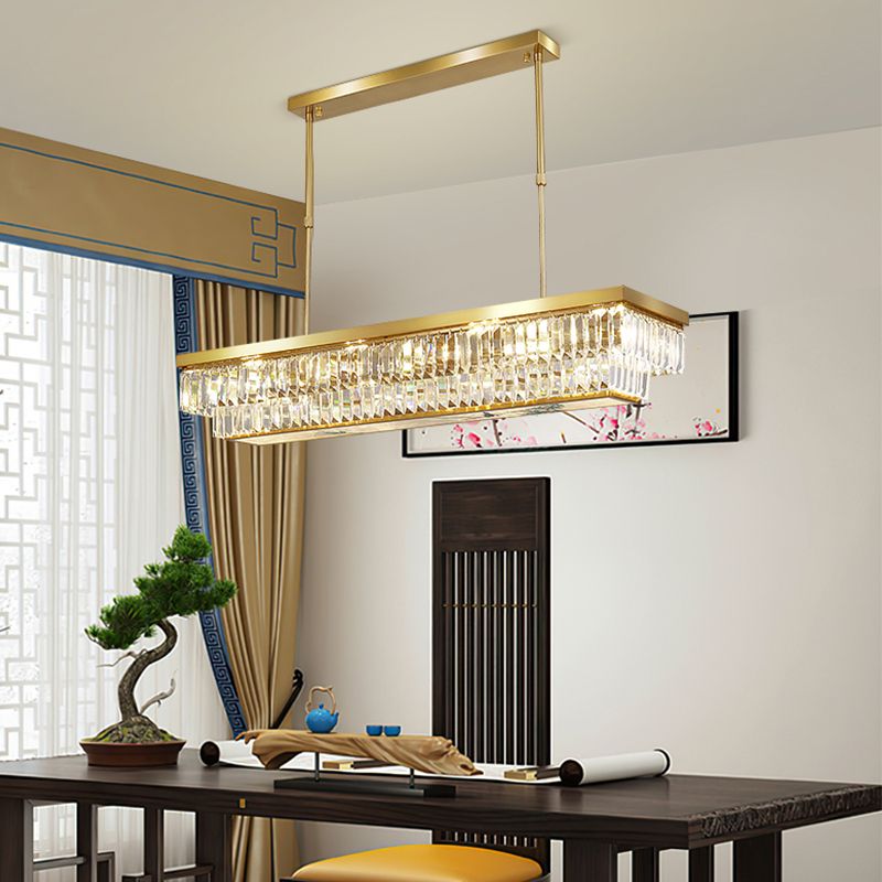 Contemporary Style Rectangle Shape Island Lights Crystal 4 Light Island Lighting in Gold