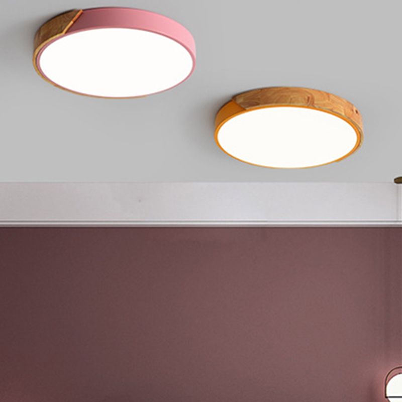 Round Shape Ceiling Lamp Modern Macaroon Iron 1 Light Flush Mount for Living Room Aisle