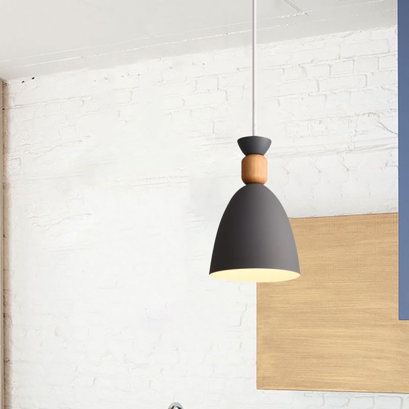 Dôme de style macaron plafonnier plafond 1 bulbe pendant en métal avec cordon réglable en gris / blanc / vert sur table