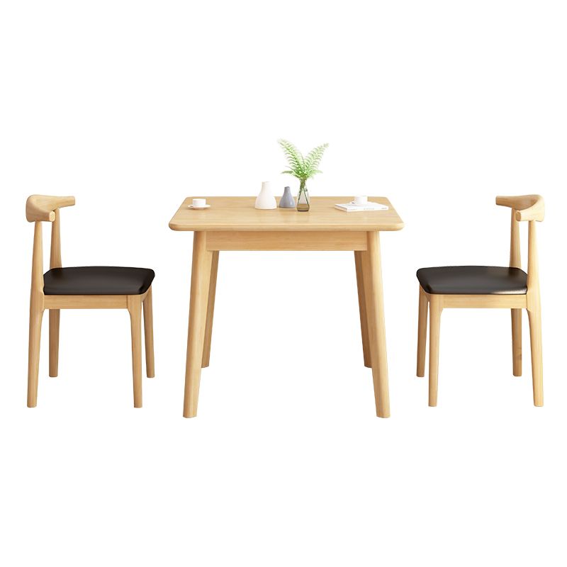 Square 4 Legs Industrial Dining Table Wood Color Fixed Table with Rubberwood Solid Wood