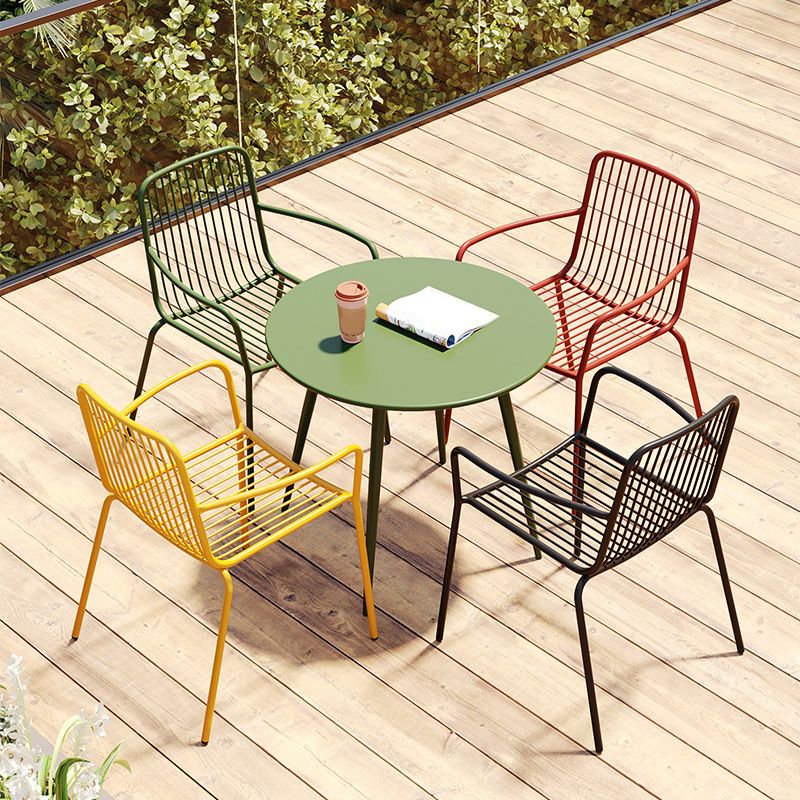 Outdoor Patio Arm Chair Metal Industrial Chairs with Slat Back