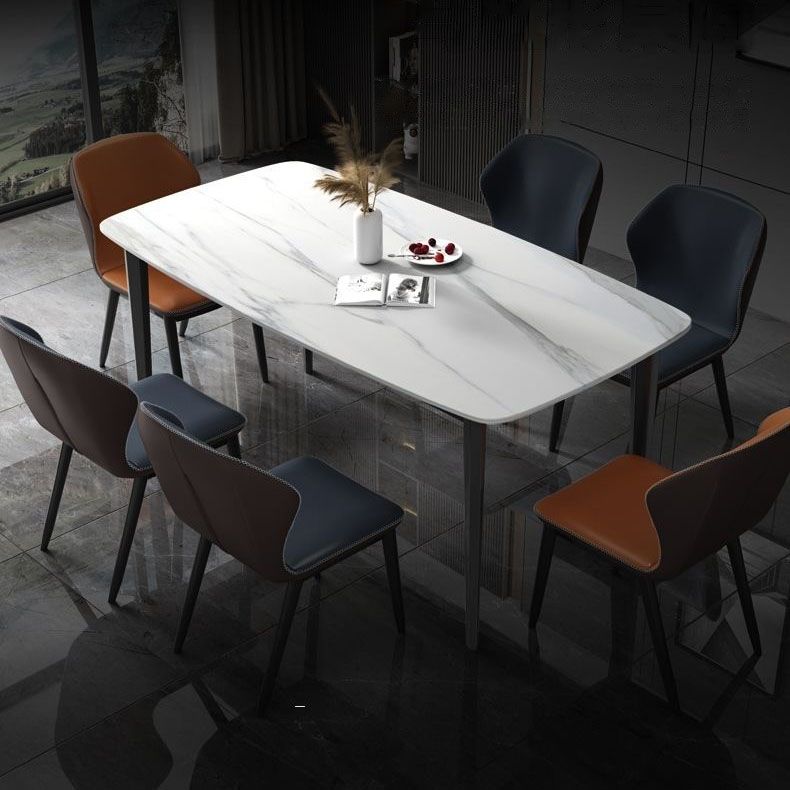 Rectangle Stone Industrial Table Standard Height Dining Room Table with 4 Legs