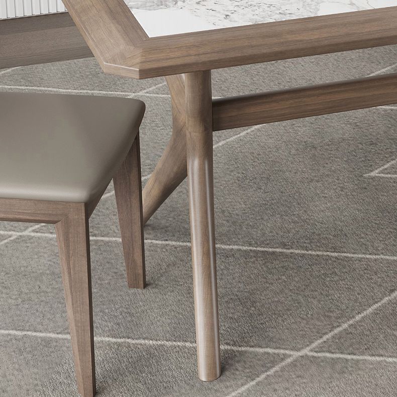 Modern Rectangular Stone Top Dining Table with Solid Wood Legs for Living Room
