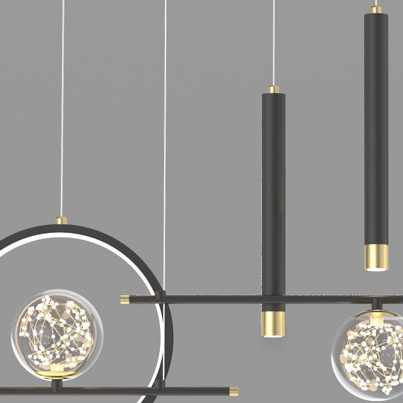 Modern Metal Ceiling Light Circle Shape Island Light with Plastic Shade for Living Room