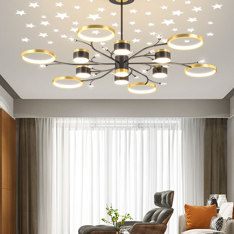 12 koppen plafond hanglamp eenvoud kroonluchter verlichtingsarmaturen in zwart-goud