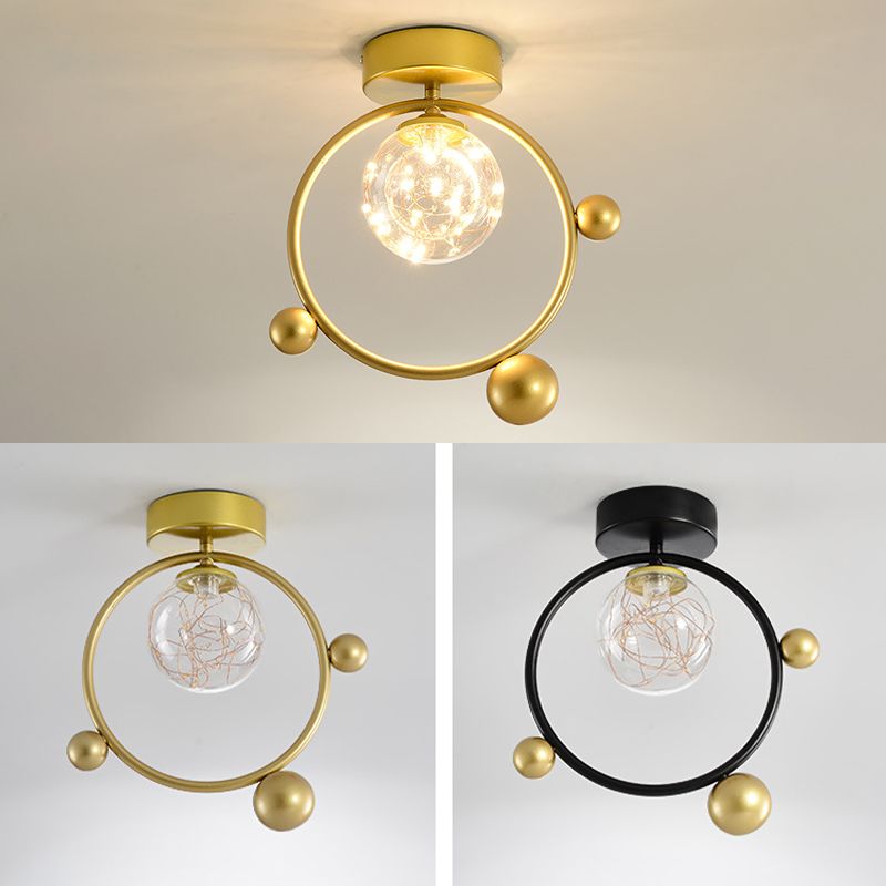 Modern Spherical Flush Ceiling Light Transparent Glass Hallway LED Flush Light