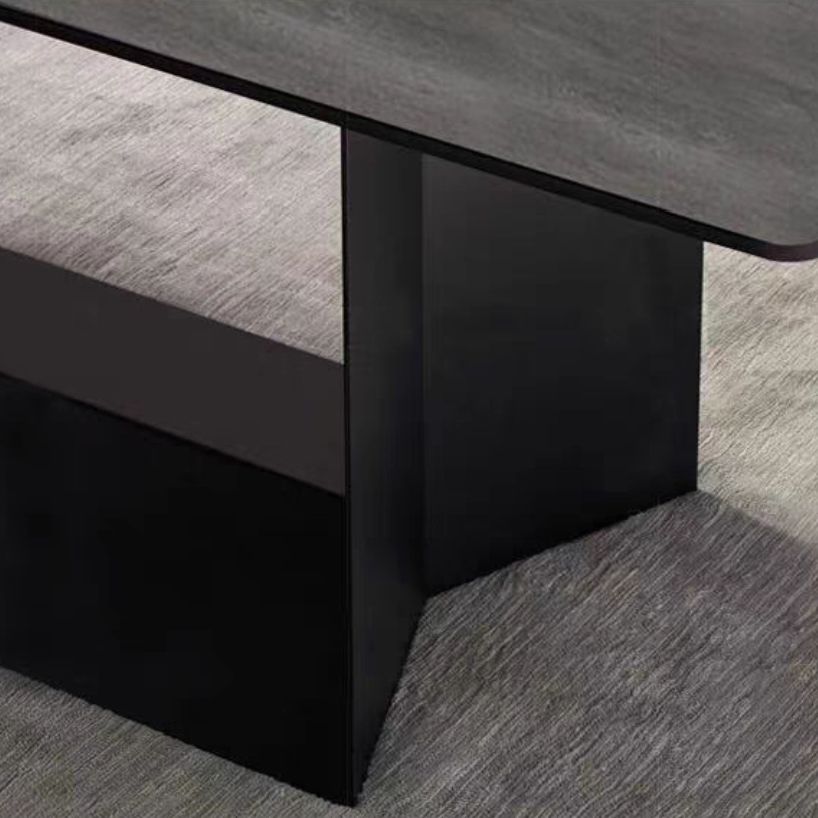 Mesa rectangular de lujo tradicional de metal, mesa interior con tapa de piedra sinterizada para cocina y comedor