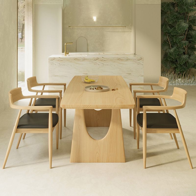Rectangle Double Pedestal Dining Table Modern Pine Wood Table for Living Room