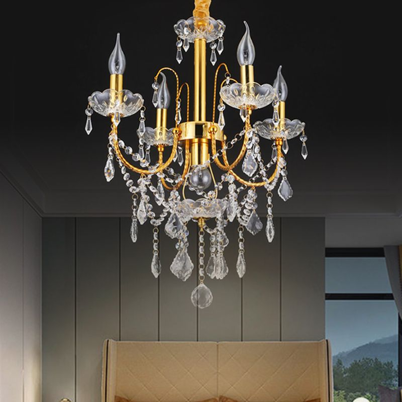 Candelabra eetkamer kroonluchter traditionele metaal 5/7/9 bollen goud hangende lichtkit met swag crystal streng deco