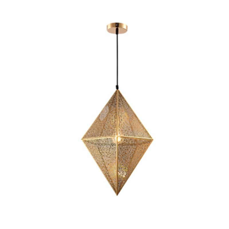 Iluminación de techo de diamantes de 10 "/14" Metal posmoderno 1 Luz de techo colgante de oro claro/oro rosa con jaula de malla de alambre