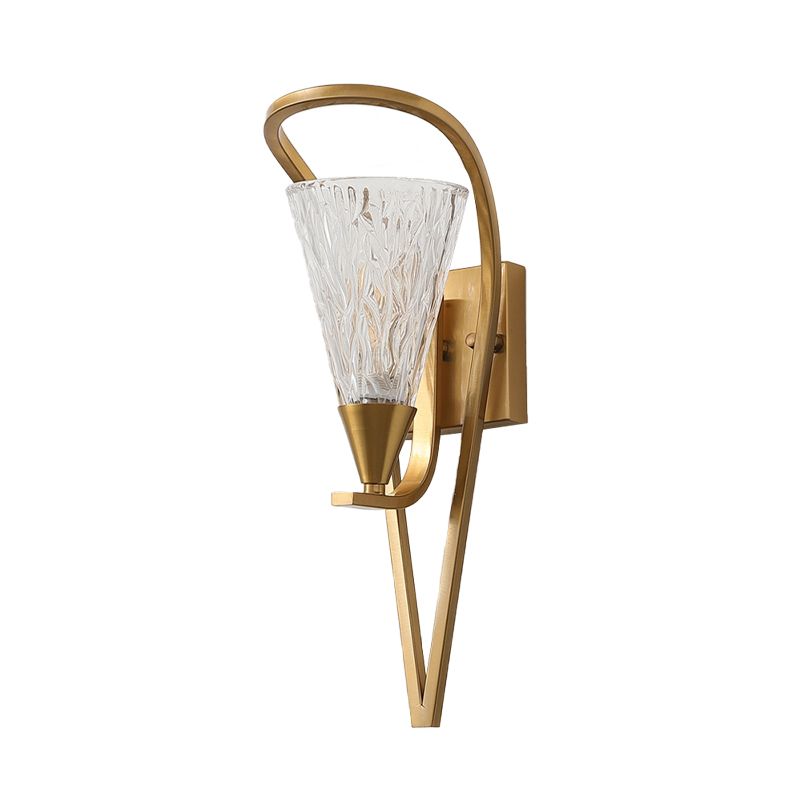 Lámpara de pared de cono de vidrio de agua Vintage 1 cabezal de estar de sala de estar Luz de luz en oro