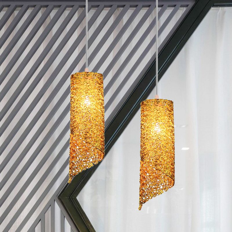 Silber/Braun/Blau-Finish-Zylinder hängend hängendes zeitgenössische 1-Licht-Aluminiumdraht-Anhänger Deckenlampe