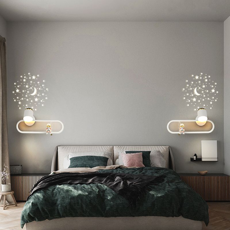 Metal Oval Shape Wall Light Astronaut 2 Lights LED Wall Sconce for Kid's Room