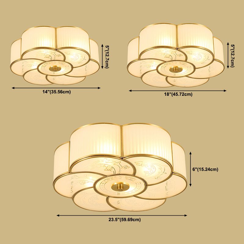 Vintage Shaded Ceiling Light Fixture Glass Ceiling Mount Chandelier in Brass