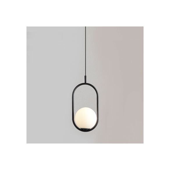 1/2 Lights Bedroom Pendant Light with Globe White Glass Shade Modern Black/Gold Hanging Ceiling Lamp