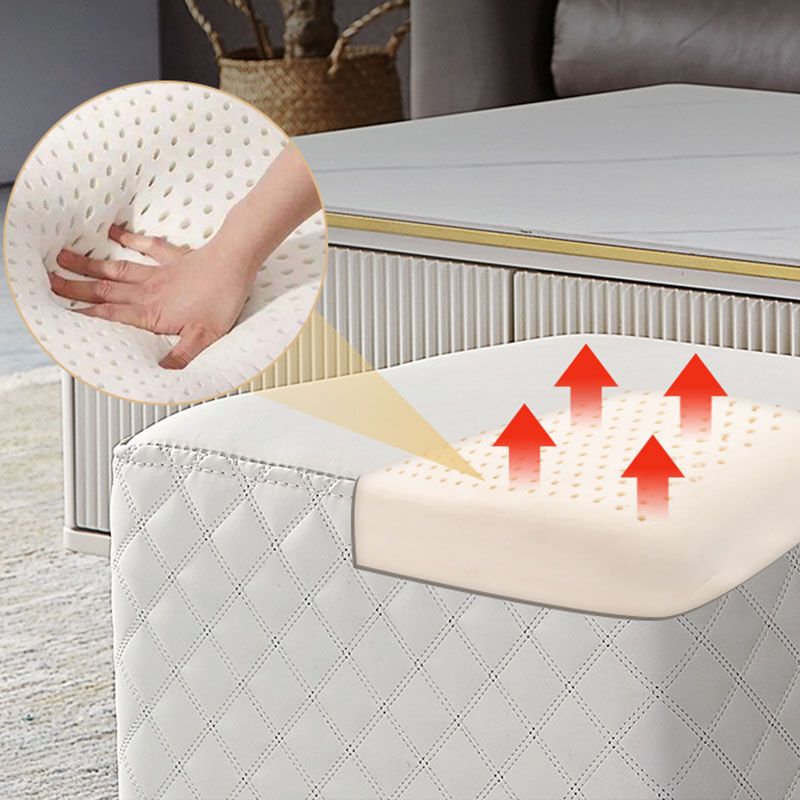 Glam Ottoman Genuine Leather Upholstered Diamond Lattice Square Ottoman with Metal Legs