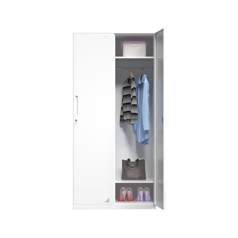 35.5"L x 19.5"W x 73"H White Wardrobe Armoire with Garment Rod Steel Wardrobe Cabinet
