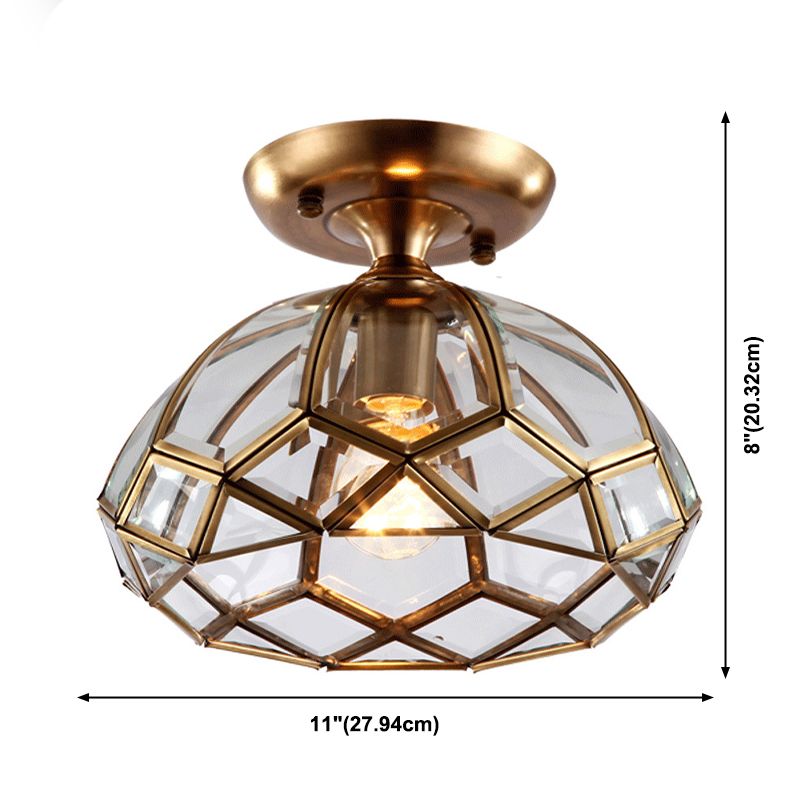 Colonical Artistic Dome Ceiling Light Copper Indoor Ceiling Fixture with Pure Glass Shade