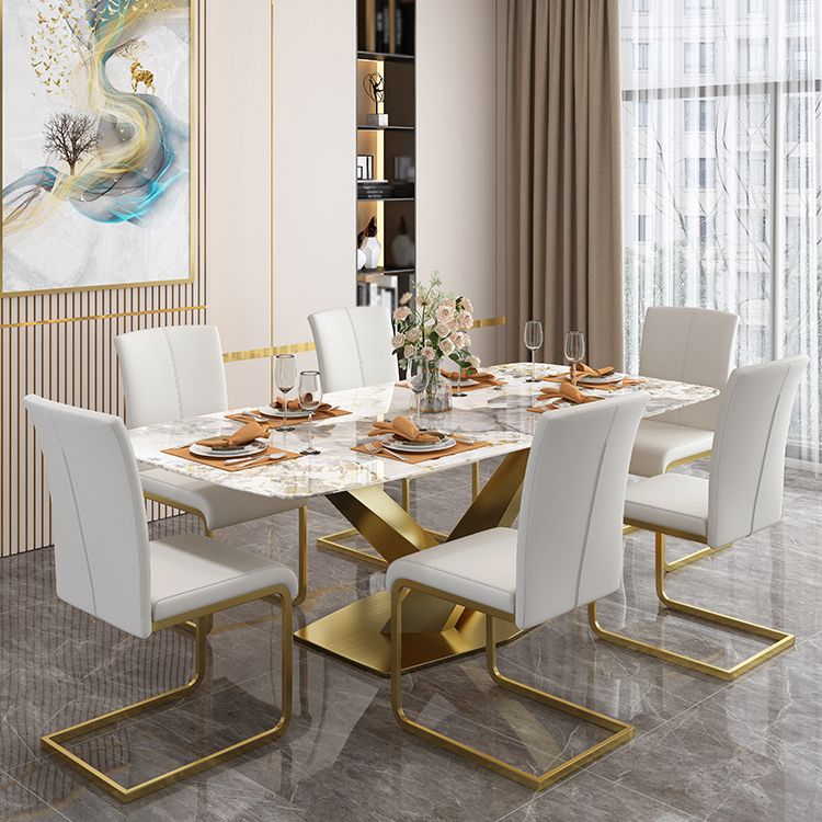 Sintered Stone Top Table for Restaurant Luxury Rectangle Table with Gold Metal Pedestal