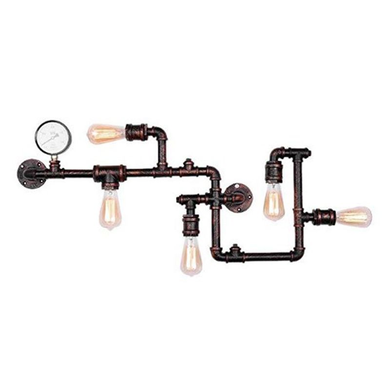 Industrial Wall Sconce Metal Pipe Shape Wall Light for Living Room in Rust