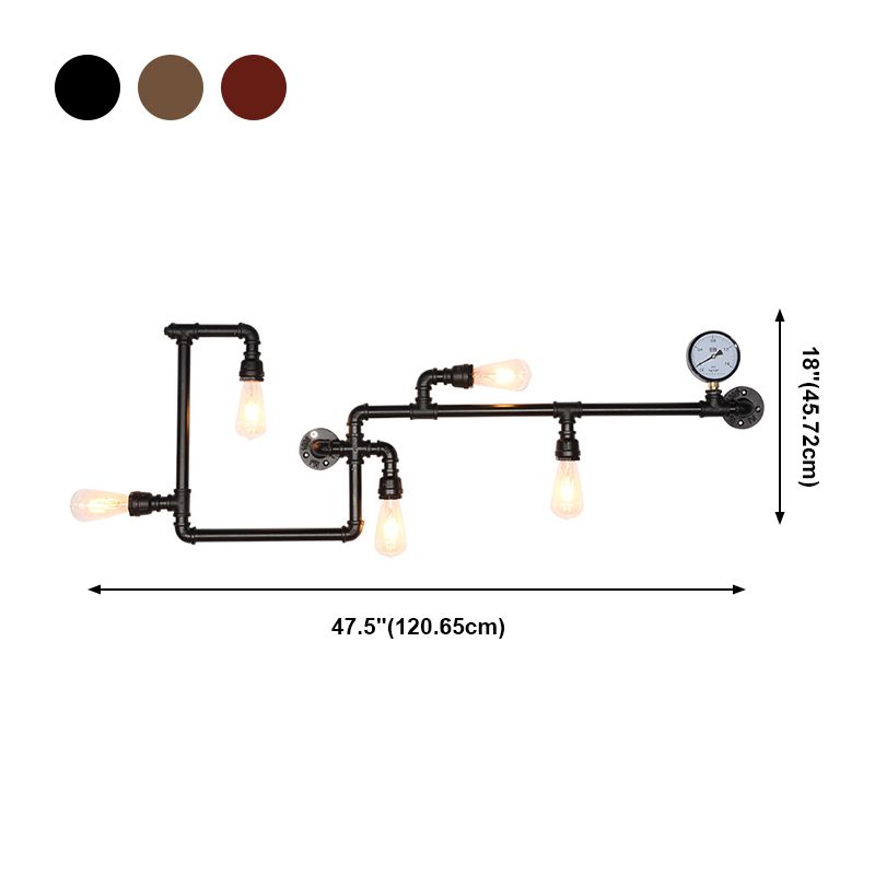 Metal Water Pipe Shade Wall Lighting Industrial Style 5 Lights Wall Mounted Light Fixture