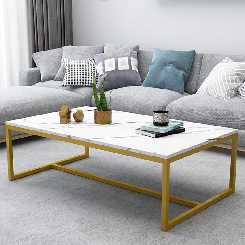17.7" Tall Modern Steel Trestle Base Rectangular Wood Top Coffee Table