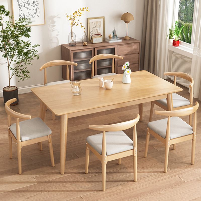 Rectangle 4 Legs Modern Dining Table Wood Color Fixed Table of Solid Wood