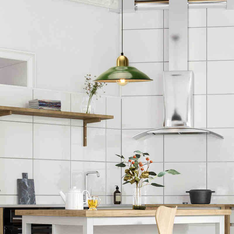 Lampada a sospensione ombreggiata verde ombreggiata in metallo retrò a 1 lucciola lampada appesa