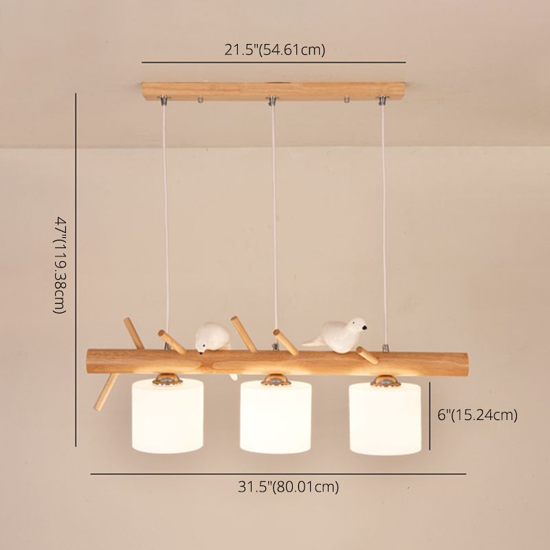 Wood Cylinder Hanging Island Light Modern Style Island Lighting Fixture in Beige