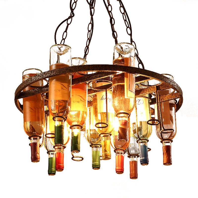 Wine Bottle Kitchen Island Chandelier Light Farmhouse Colorful Glass 3 Lights Rust Hanging Lamp