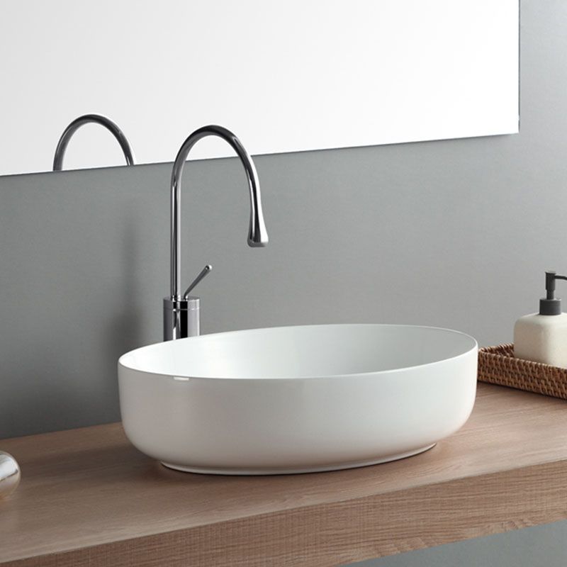 Modern White Vessel Sink Porcelain Vessel Bathroom Sink with Faucet
