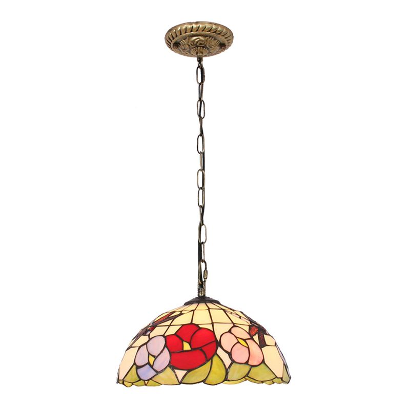 Handcrafted Stained Glass Pendulum Lights Dome Baroque Down Lighting Pendant for Bedroom