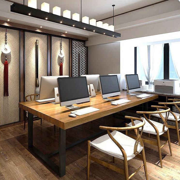 Solid Wood Top Dining Table Industrial Rectangle Table with Trestle Base