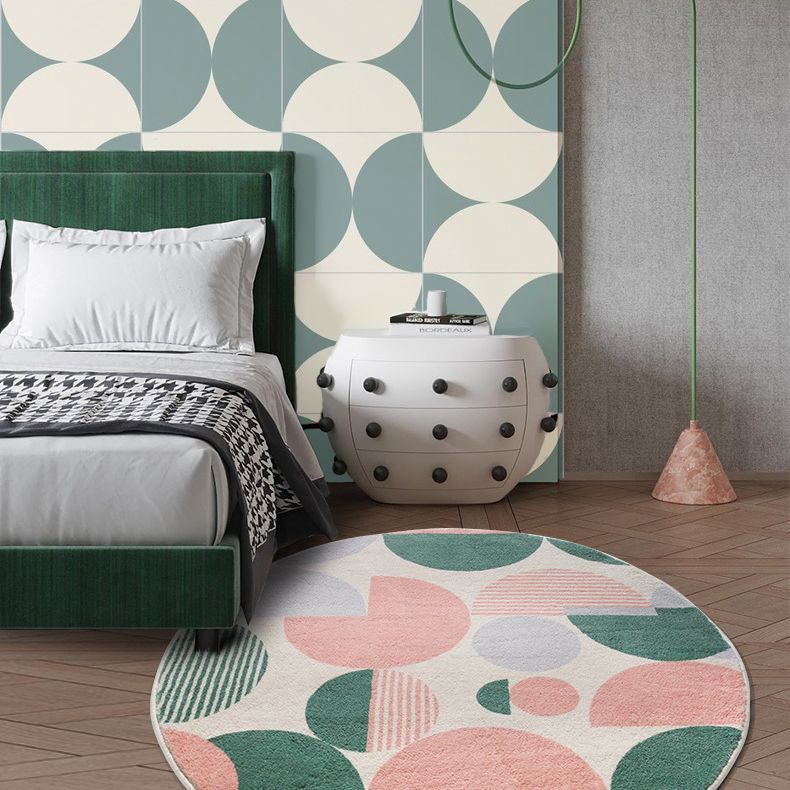 Contemporary Geometric Rug Green Polyester Indoor Carpet Washable Area Rug for Home Decor