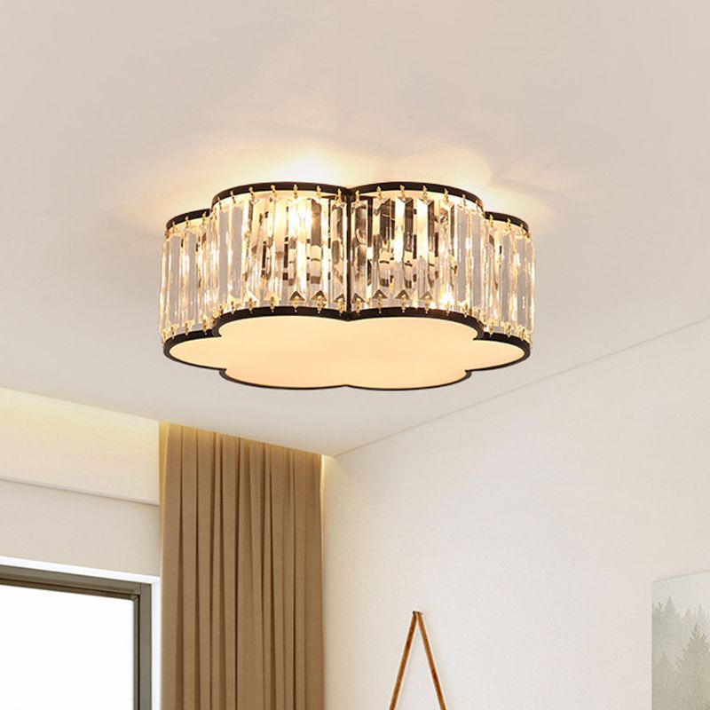 3/4/5-Light Flower Ceiling Lamp Minimalist Black/Gold Prismatic Crystal Small/Medium/Large Flush Mount Light Fixture