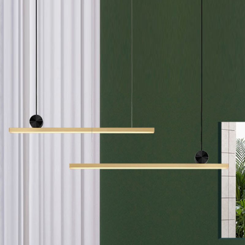 Simplicidad de latón Línea recta Led Island Light Nordic Style Cocina Bar de iluminación de iluminación en luz cálida