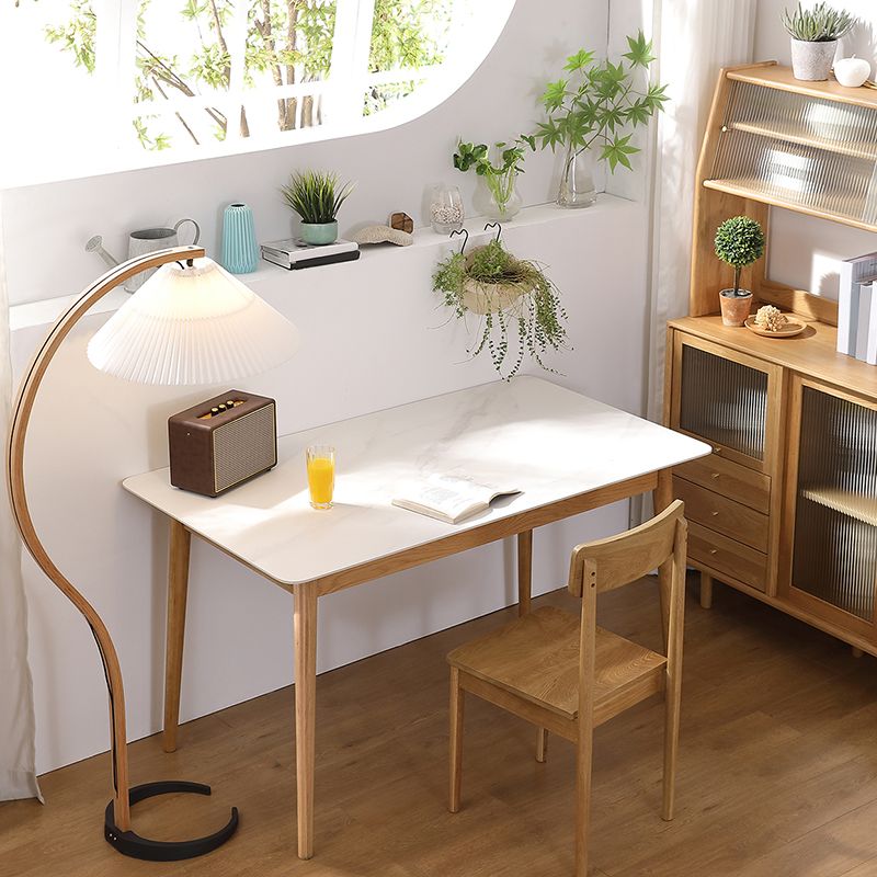 Mesa rectangular blanca contemporánea, mesa de comedor estándar de piedra sinterizada para cocina