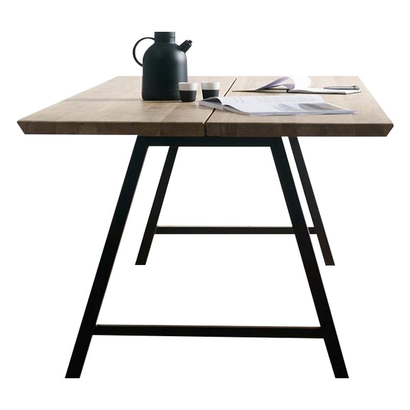 Rectangle Luxury Dining Table Double Pedestal Fixed Table with Solid Wood