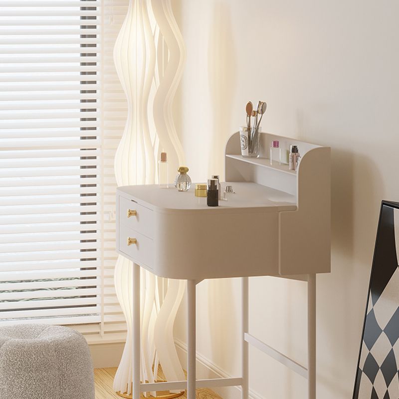 2 Drawers Solid Wood Make-up Vanity in White Glam Style with Mirror