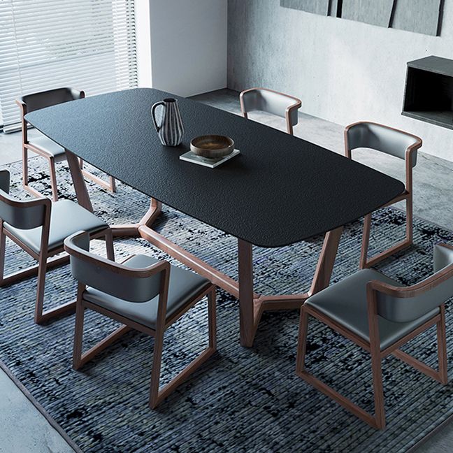 Modern Rectangle Stone Dining Table Ash Wood Base for Kitchen