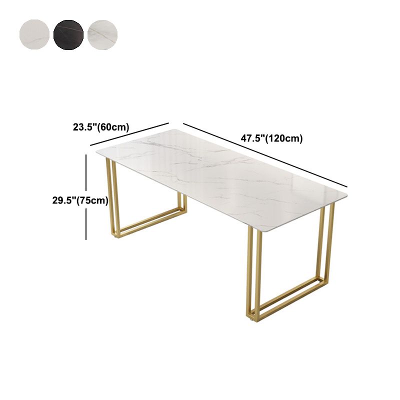 Glam Style Rectangle Stone Table for Restaurant Gold Sled Base Table