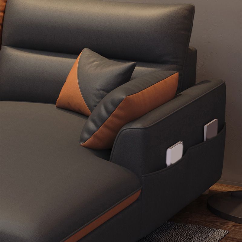 Contemporary Right Hand Facing Sofa & Chaise L-Shape Faux Leather Sofa