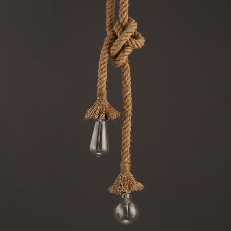 Single Light Hemp Rope Pendant Light Industrial Style Bare Bulb Coffee Shop Decorative Lighting Fixture
