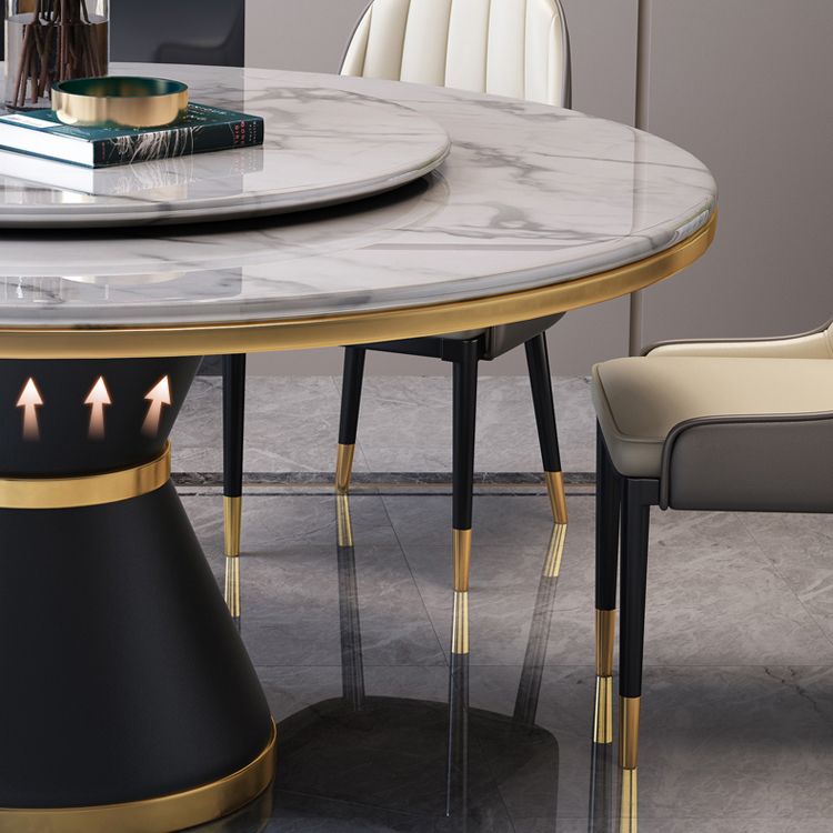 Marble Dining Table Luxury Style Single Pedestal Base Round Scratch Resistant Table for Home