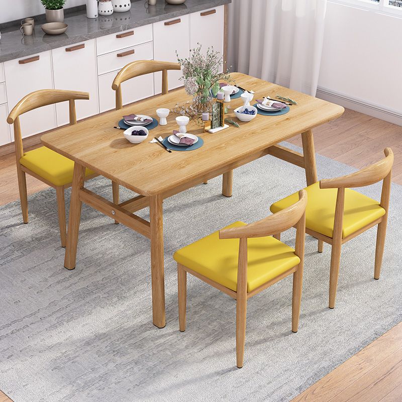 Rectángulo Conjunto de comedor contemporáneo MDF Conjunto de muebles de comedor de altura estándar con base de caballete