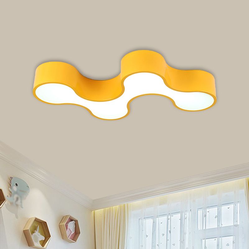 LED Bedroom Flush Mount Lamp Kids Style Blue/Yellow/Green Ceiling Lighting with Earthworm Acrylic Shade